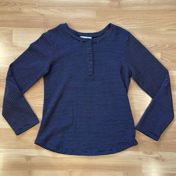 Vintage America Black Blue Striped Long Sleeve Shirt Size M - Picture 5 of 5
